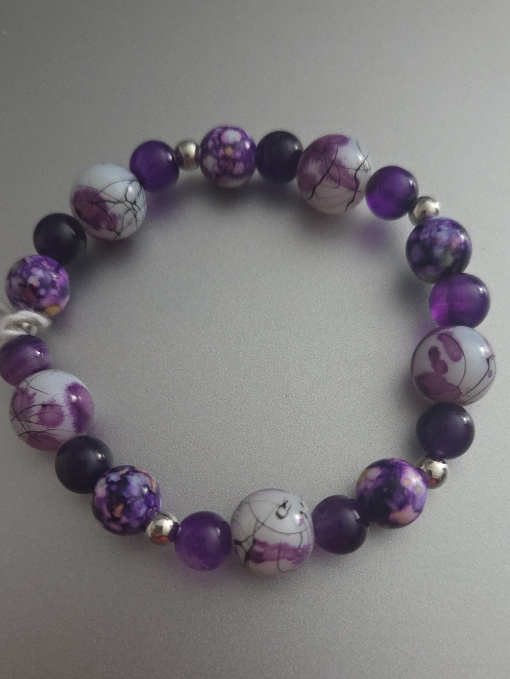 Purple Agate And Amethyst Beaded Stretch Bracelet - Unbranded